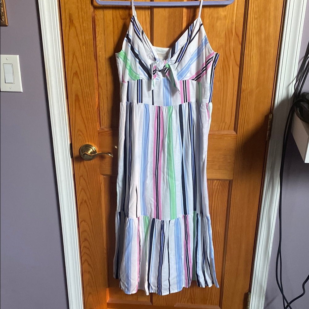 LOFT White and Blue Striped Dress